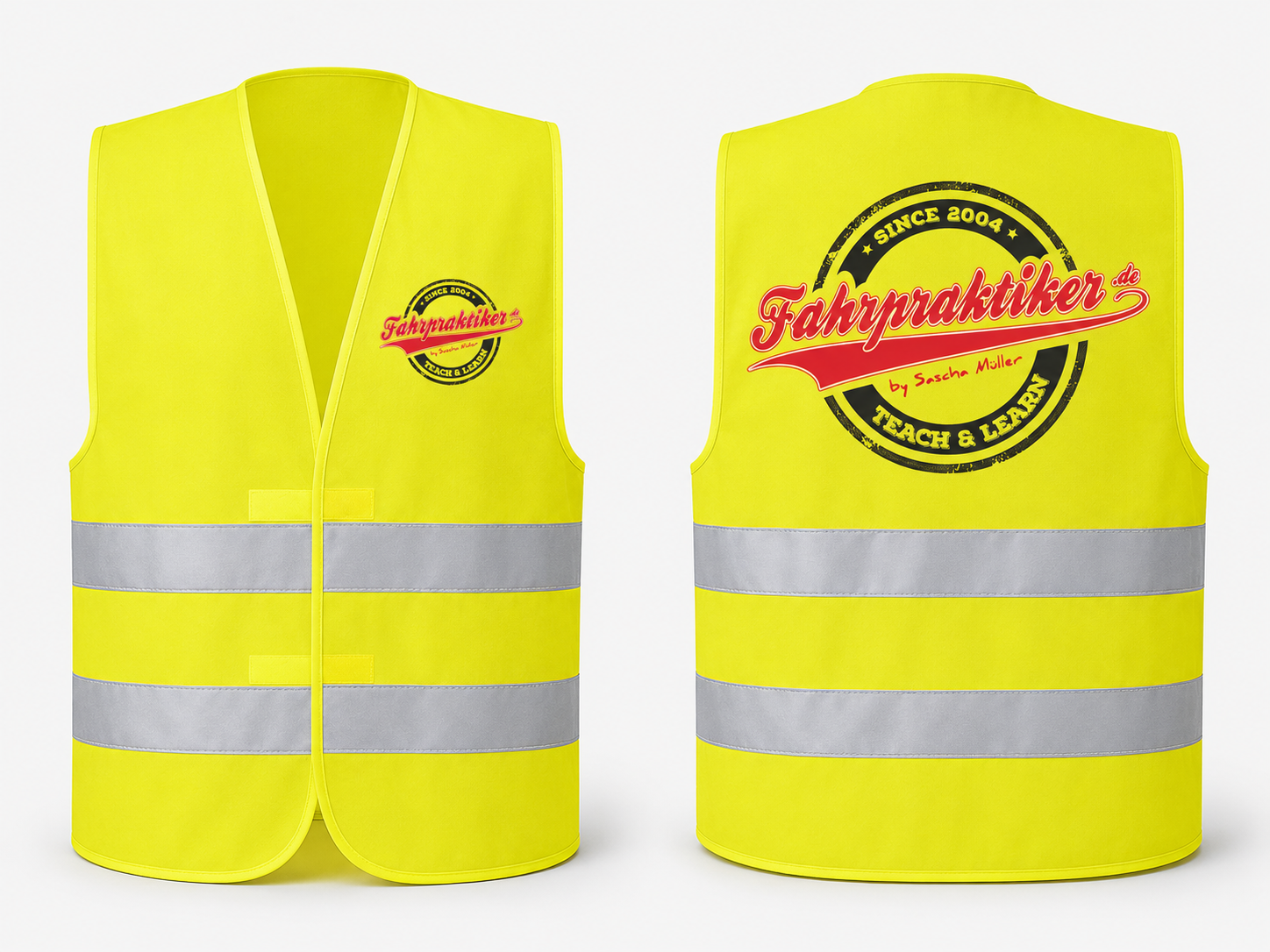 Warnwestekomplett Fahrpraktiker Warnweste – Hi-Vis Safety Vest mit großem Logo-Print